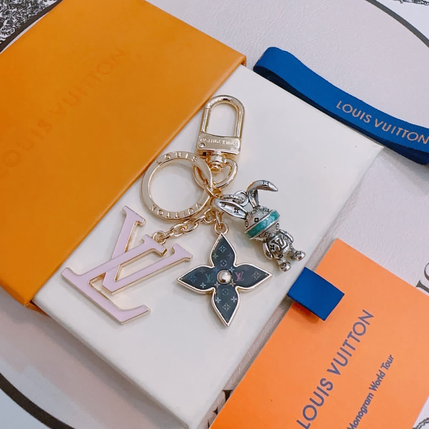 Louis Vuitton Monogram Keychain with LV Logo and Mice Charm
